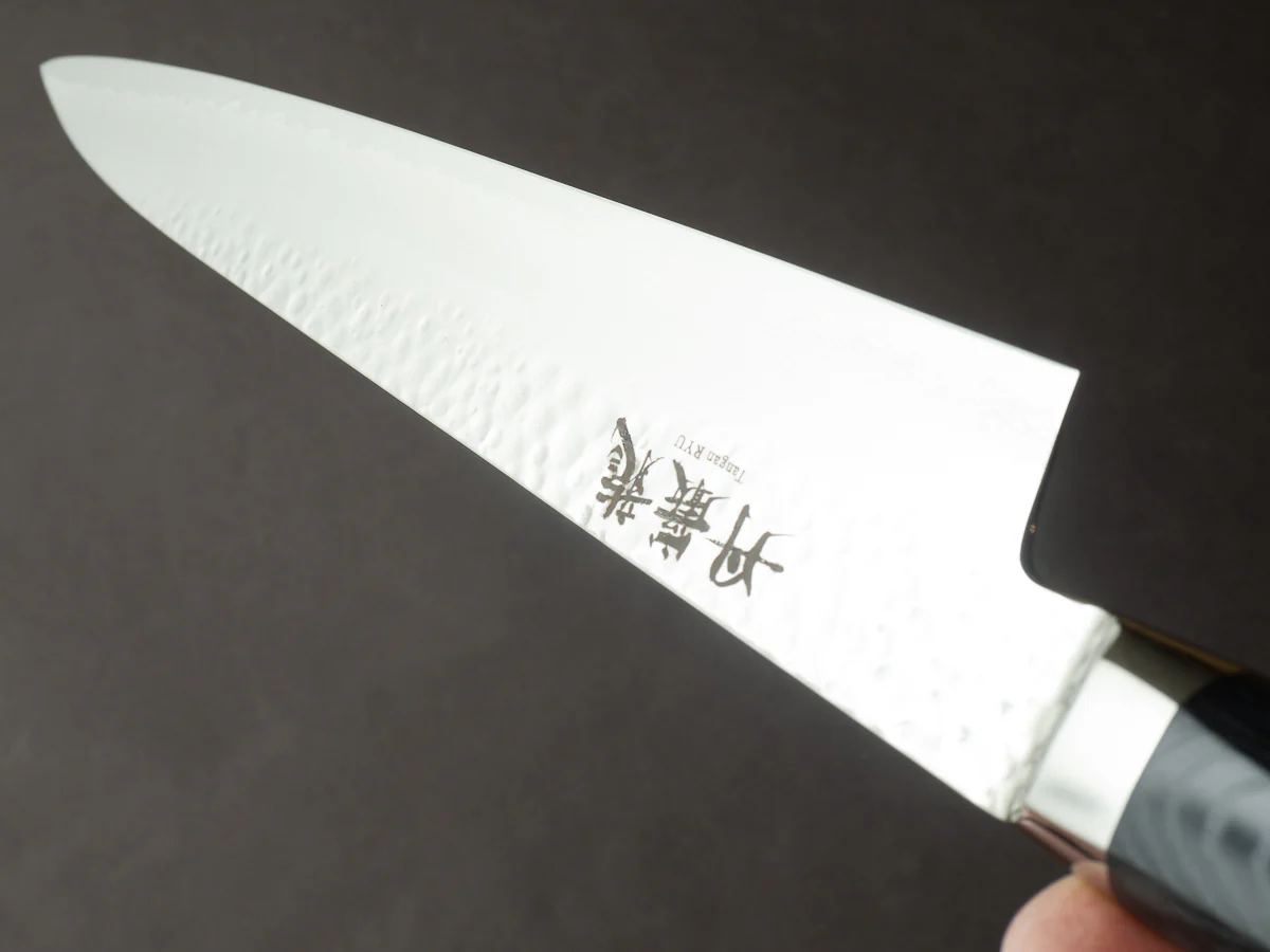 RYUSEN - TANGANRYU - VG10 - Tsuchime Damascus - Sujihiki - 270mm - Micarta Hybrid Handle - Image 10