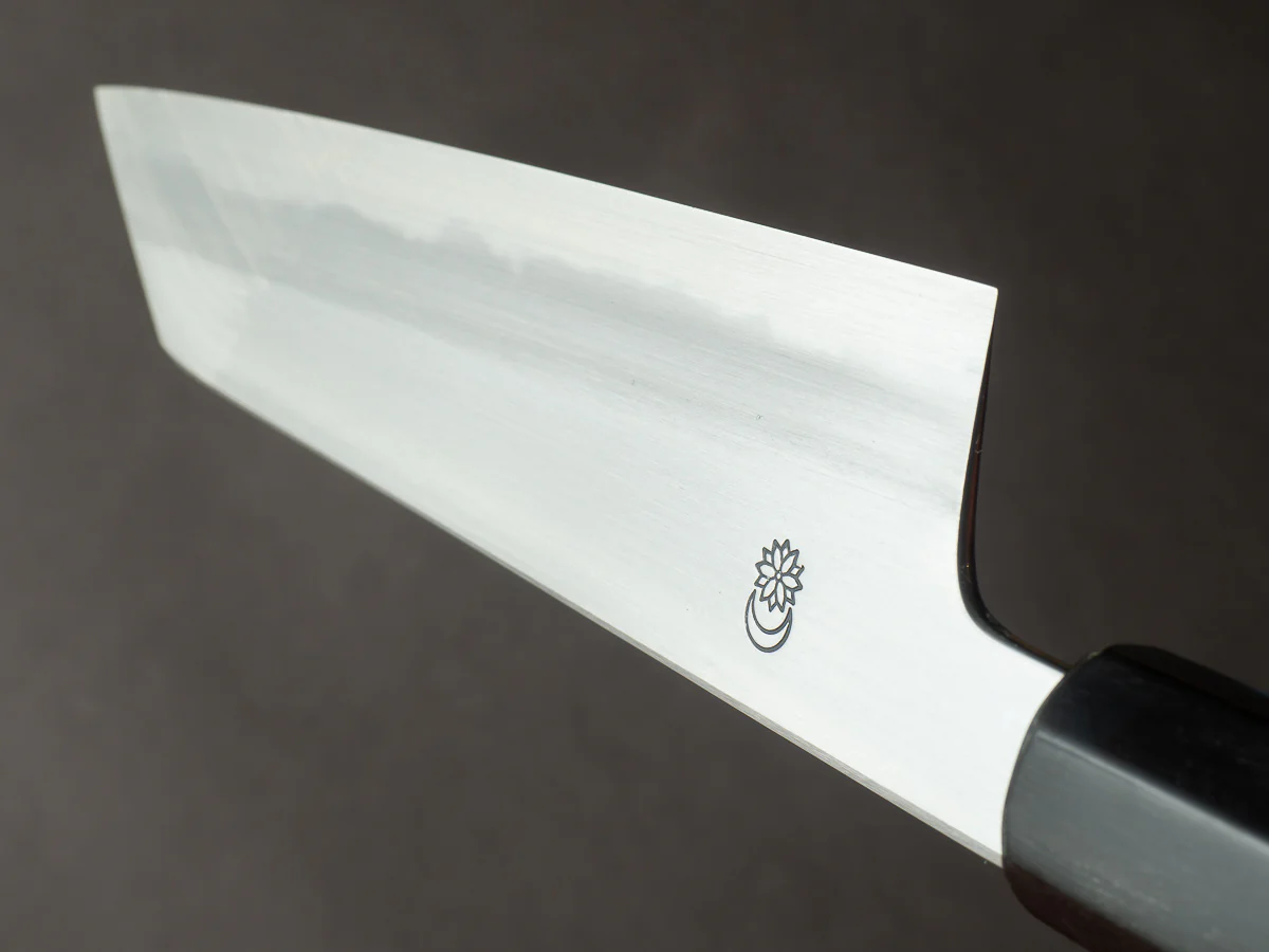 Sakai Kikumori - Kikuzuki Kasumi - White #2 - 180mm Kiritsuke Santoku - Ho Wood Handle - Image 10