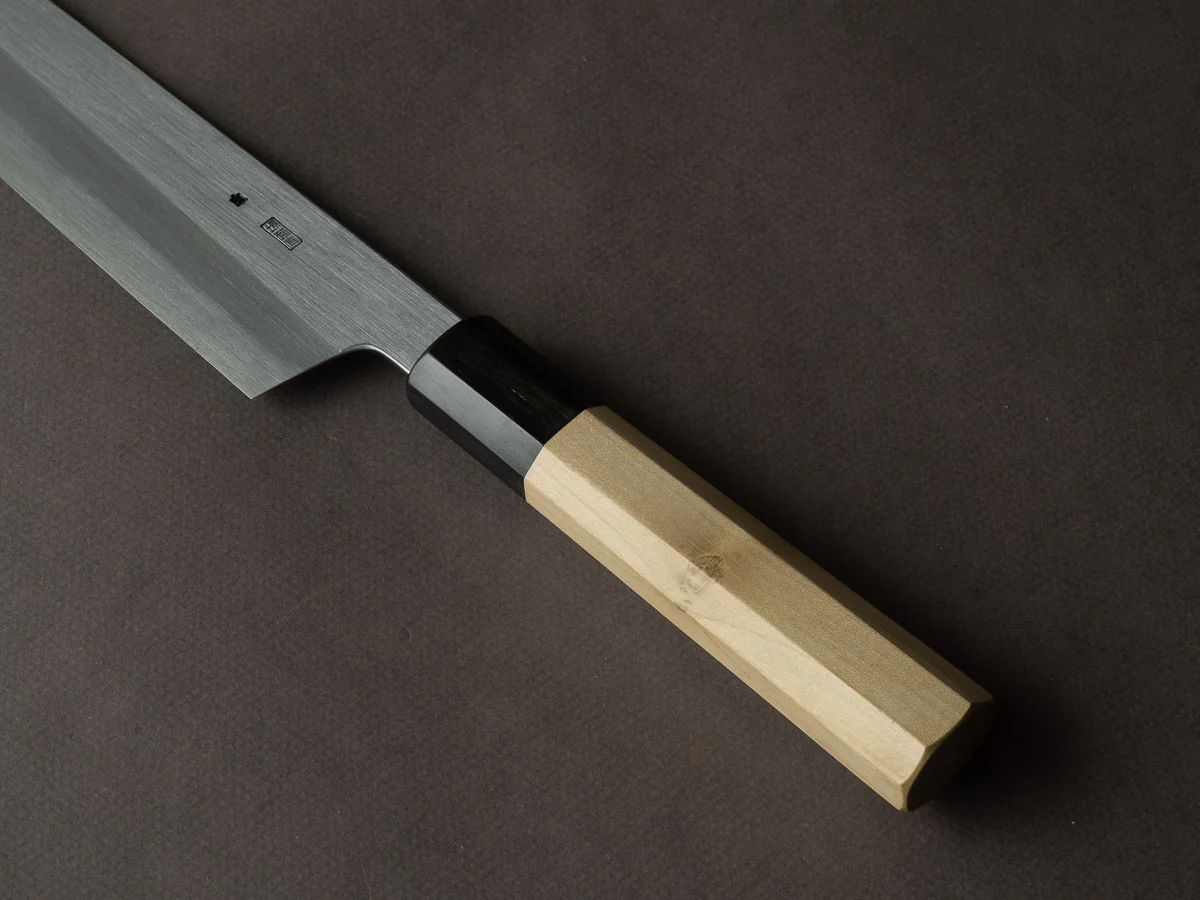 Sakai Kikumori - Kikuzuki Kasumi - White #2 - 240mm Kiritsuke Gyuto - Ho Wood Handle - Image 5