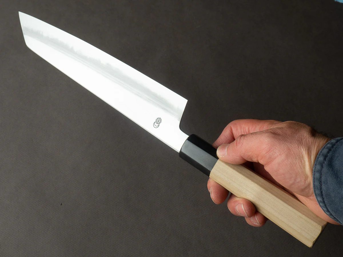 Sakai Kikumori - Kikuzuki Kasumi - White #2 - 240mm Kiritsuke Gyuto - Ho Wood Handle - Image 6