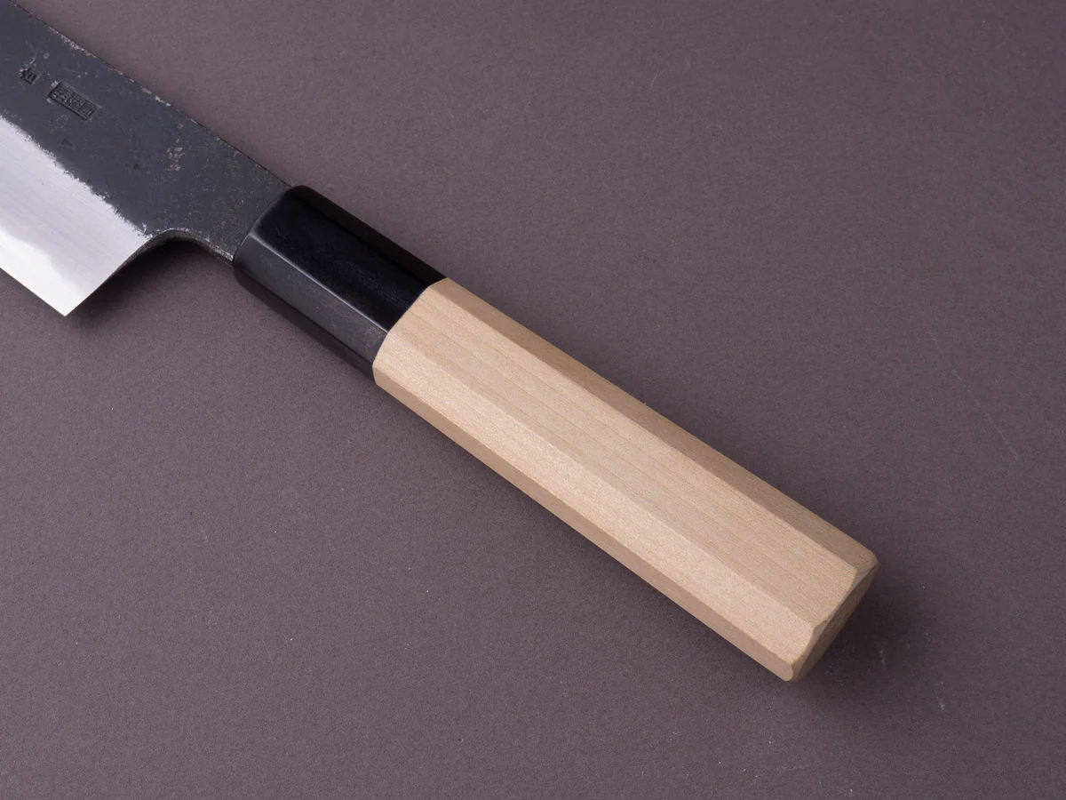 Sakai Kikumori - Kikuzuki Kuro - White #2 - Santoku -180mm - Magnolia Handle - Image 6