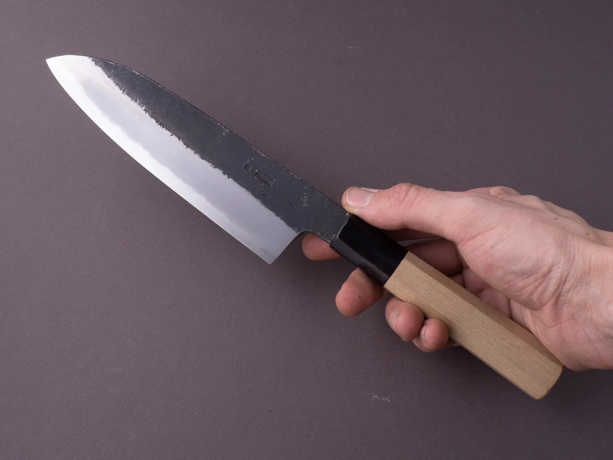 Sakai Kikumori - Kikuzuki Kuro - White #2 - Santoku -180mm - Magnolia Handle - Image 7