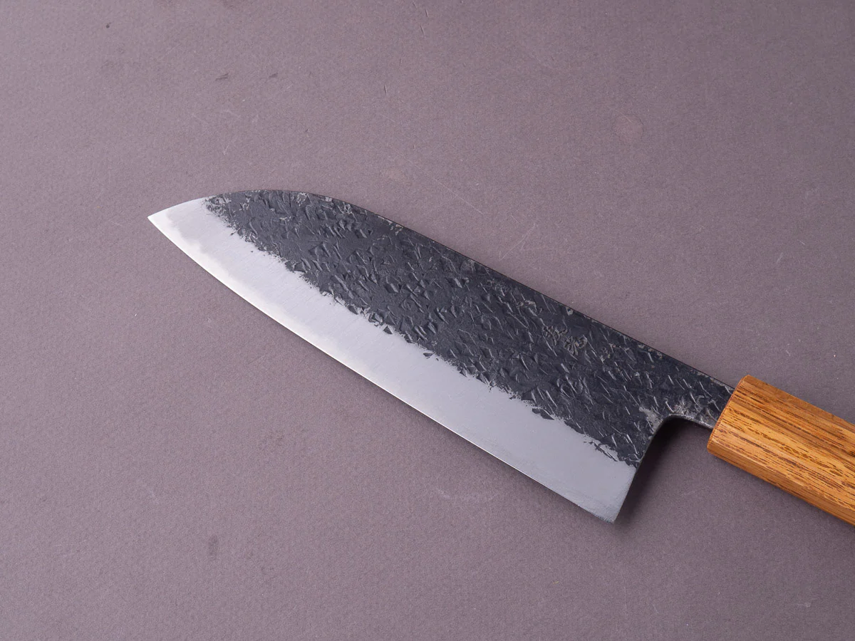 Sakai Kikumori - MK - Blue #2 - Kurouchi Tsuchime - Santoku - 170mm - Oak Handle - Image 3