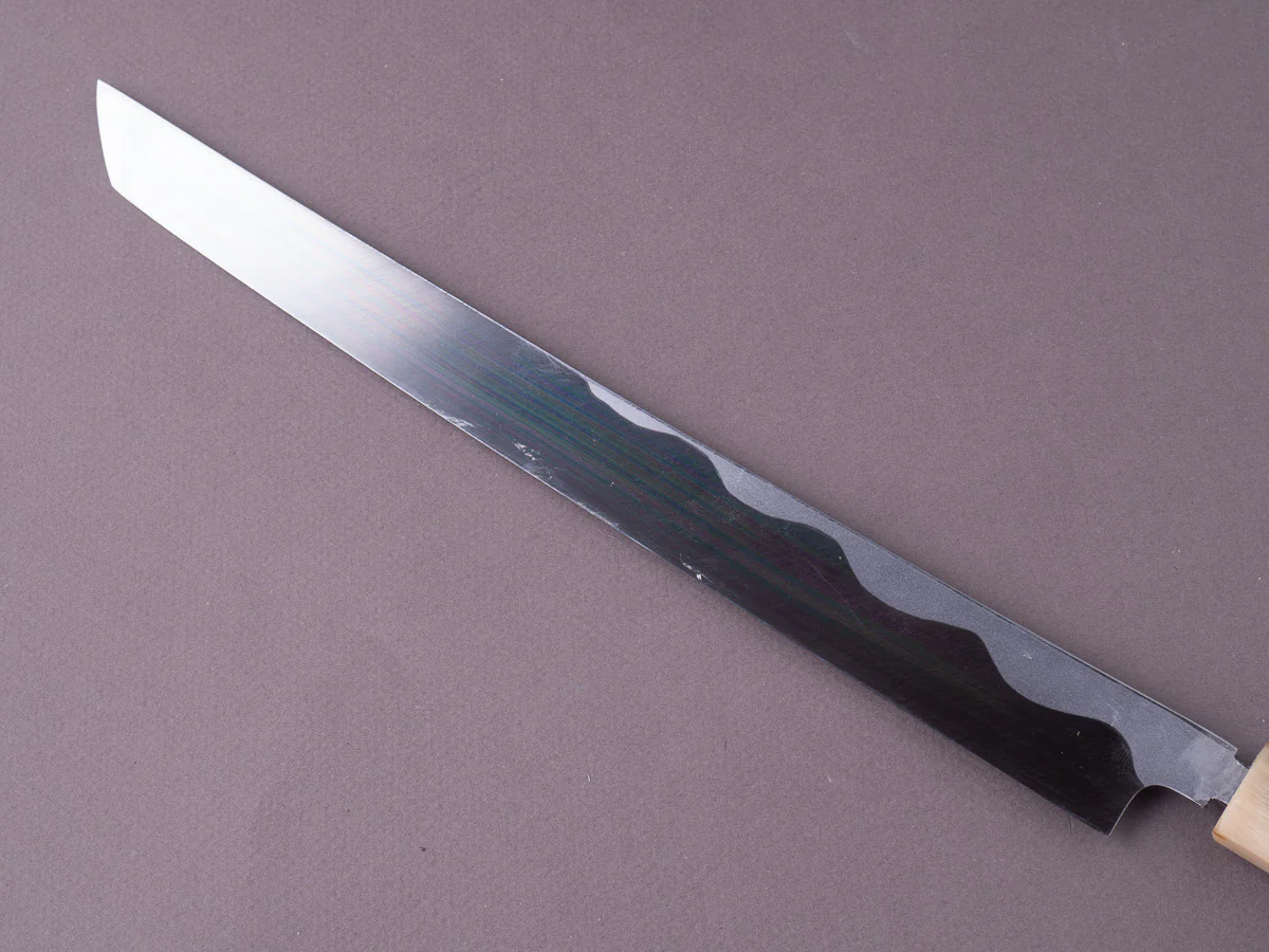 Sakai Kikumori - Super Blue - Kasumi - 300mm Sakimaru Takobiki - Rosewood & Blonde Horn Handle - Image 4