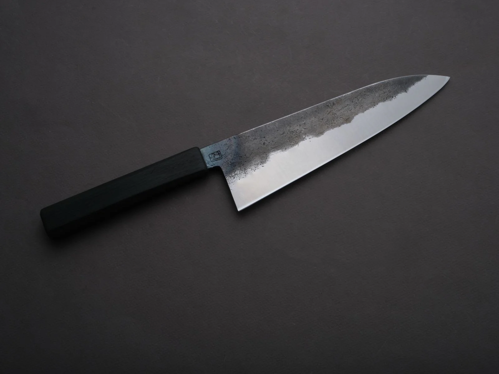 SOFTCUT - 80CrV2 Carbon - Kurouchi - 200mm Gyuto - Charred Oak Handle