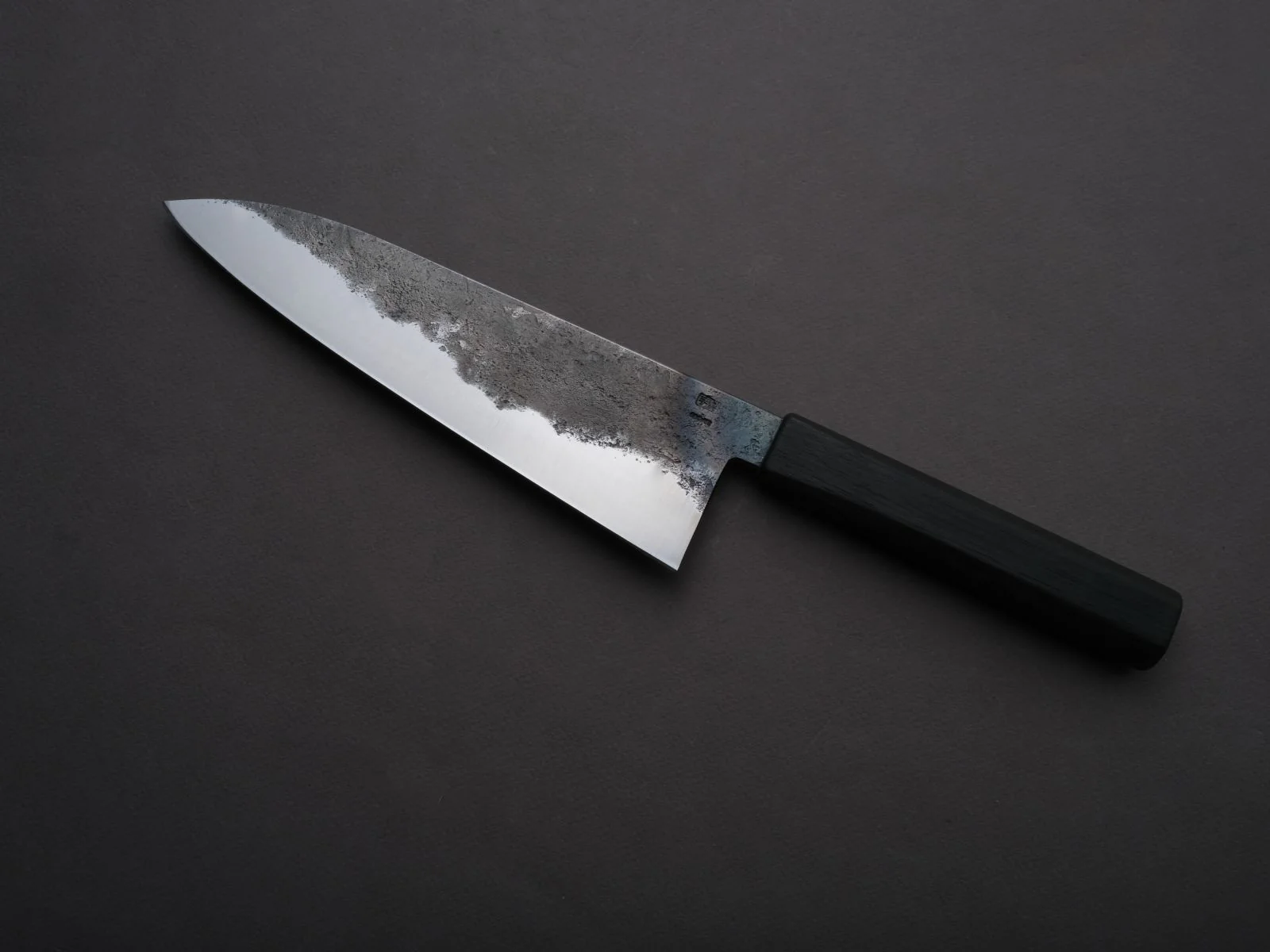 SOFTCUT - 80CrV2 Carbon - Kurouchi - 200mm Gyuto - Charred Oak Handle - Image 2