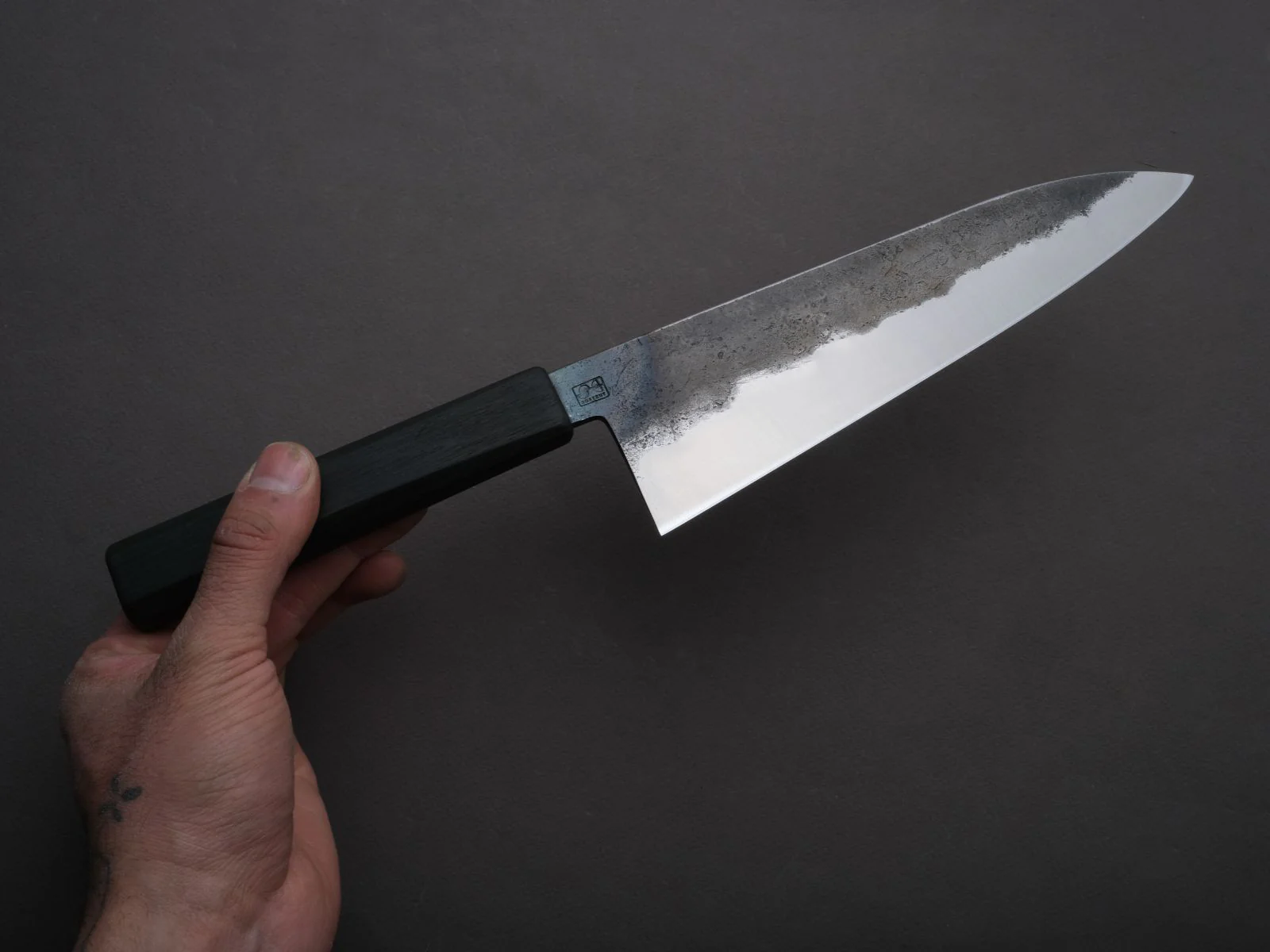 SOFTCUT - 80CrV2 Carbon - Kurouchi - 200mm Gyuto - Charred Oak Handle - Image 4