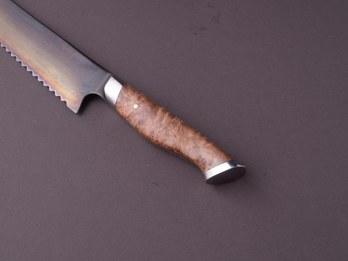 STEELPORT Knife Co. - 52100 Differentially Hardened - 10" Bread Knife - Integral Bolster Maple Burl Handle - Image 6
