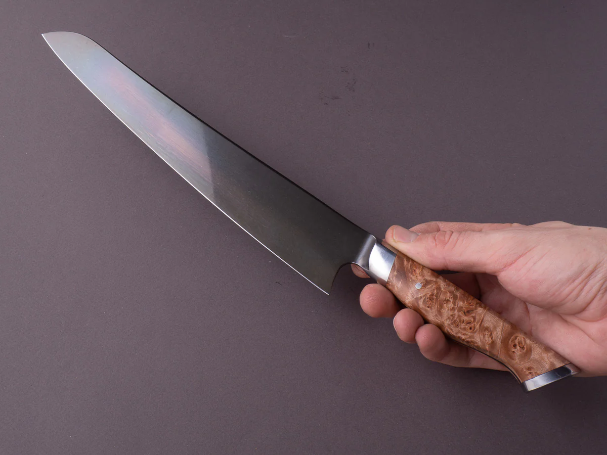 STEELPORT Knife Co. - 52100 Differentially Hardened - 10" Slicer - Integral Bolster Maple Burl Handle - Image 7