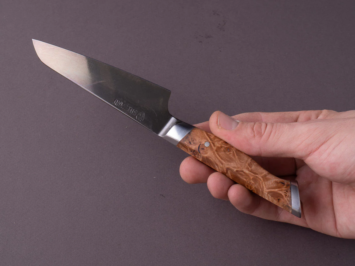STEELPORT Knife Co. - 52100 Differentially Hardened - 4" Paring Knife - Integral Bolster Maple Burl Handle - Image 8
