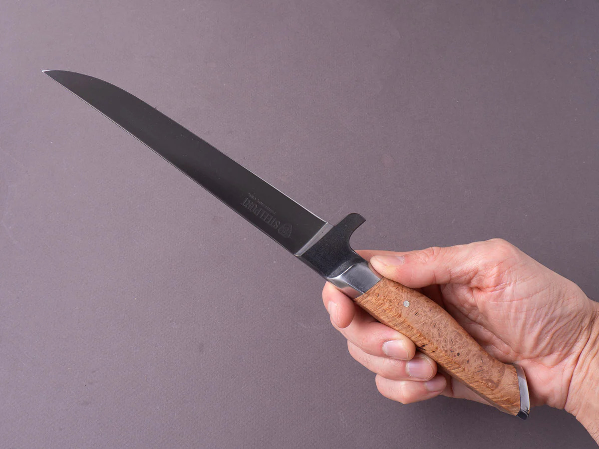 STEELPORT Knife Co. - 52100 Differentially Hardened - Boning Knife - 6" - Integral Bolster Maple Burl Handle - Image 5