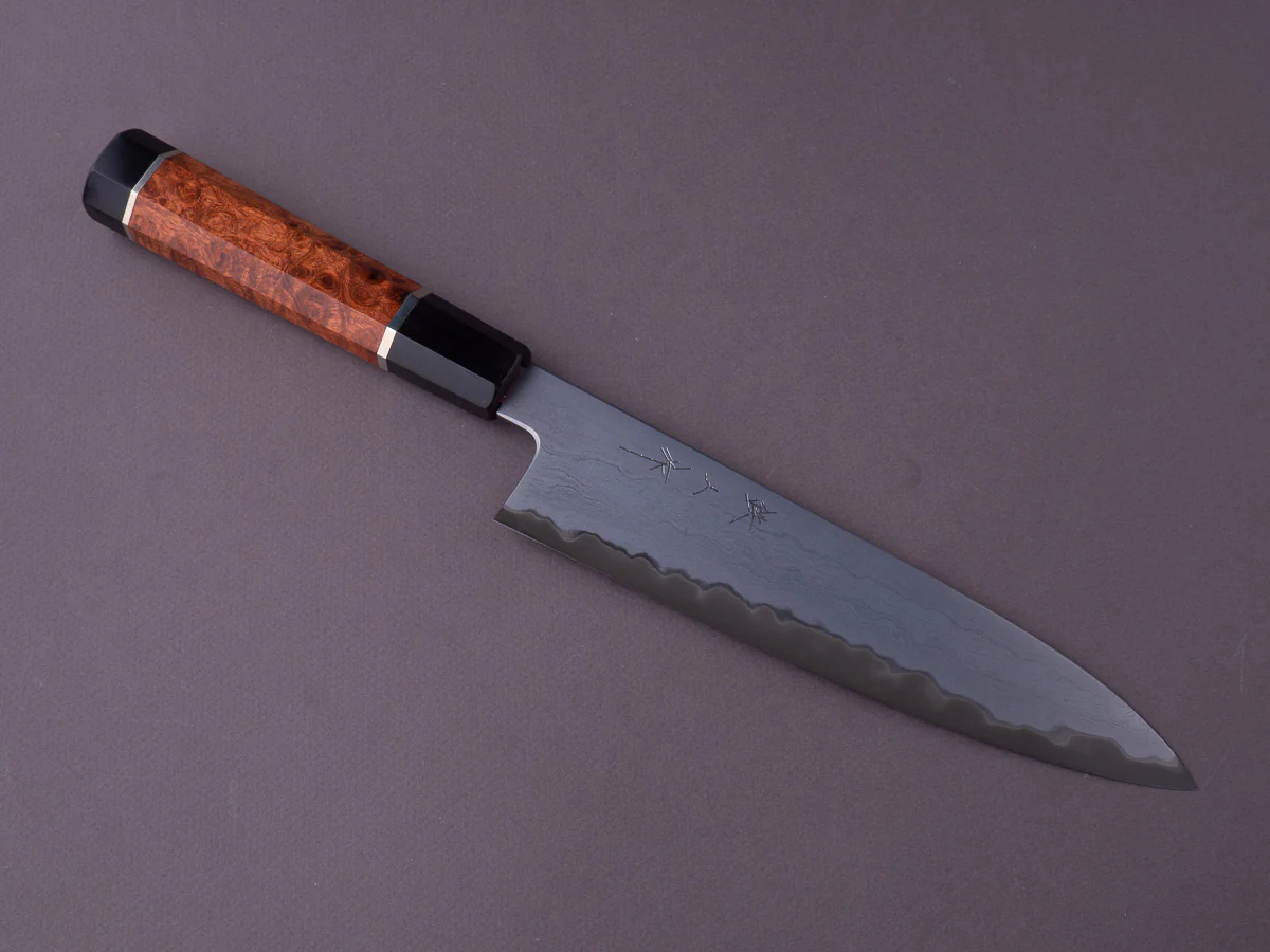 Tetsujin - Metal Flow - Blue #2 - 210mm Gyuto - Karin Wood Handle w/ Double Black Horn & 2 Nickel Silver Spacers