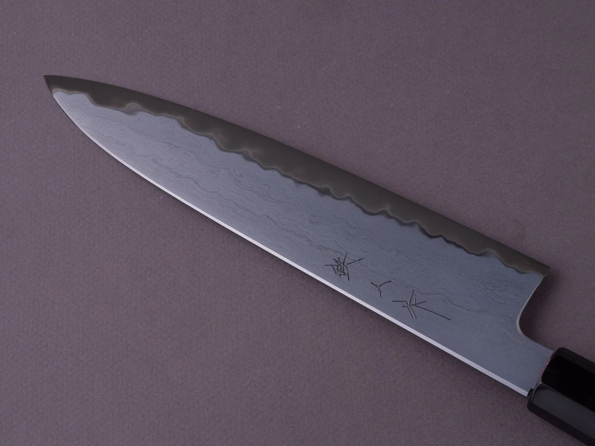 Tetsujin - Metal Flow - Blue #2 - 210mm Gyuto - Karin Wood Handle w/ Double Black Horn & 2 Nickel Silver Spacers - Image 5
