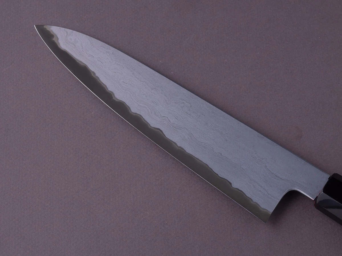 Tetsujin - Metal Flow - Blue #2 - 210mm Gyuto - Karin Wood Handle w/ Double Black Horn & 2 Nickel Silver Spacers - Image 6