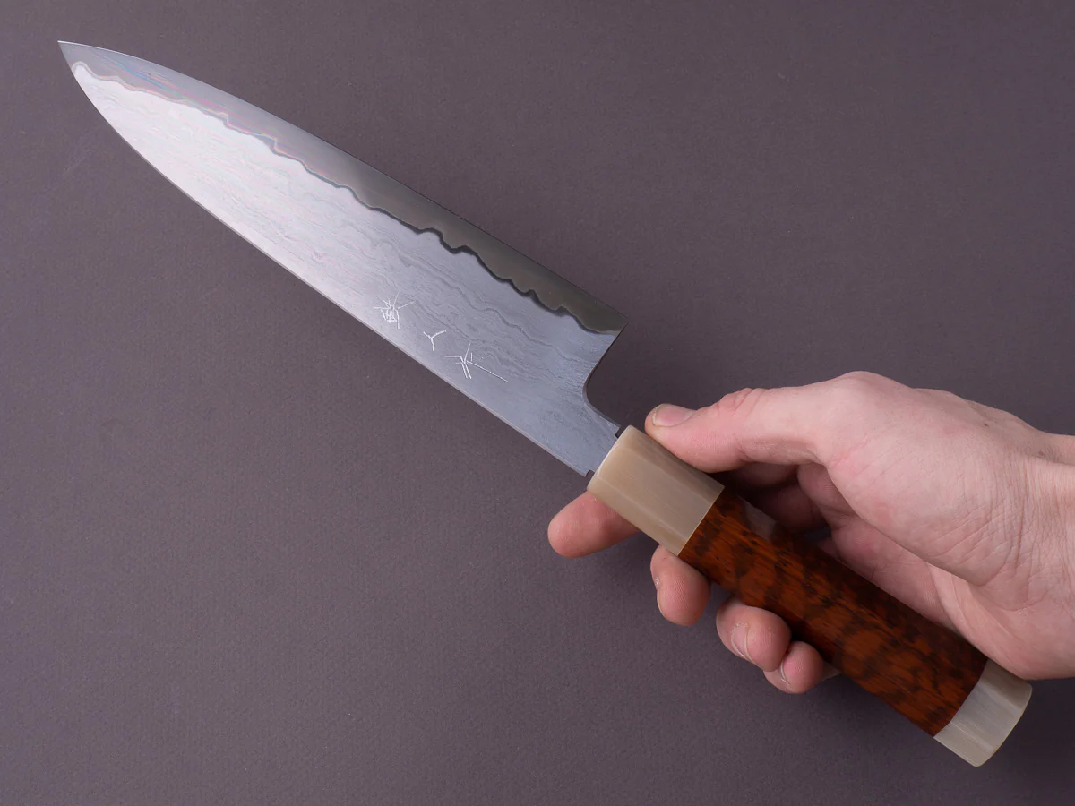 Tetsujin - Metal Flow - Blue #2 - 210mm Gyuto - Snakewood Handle w/ Double Blonde Horn - Image 2