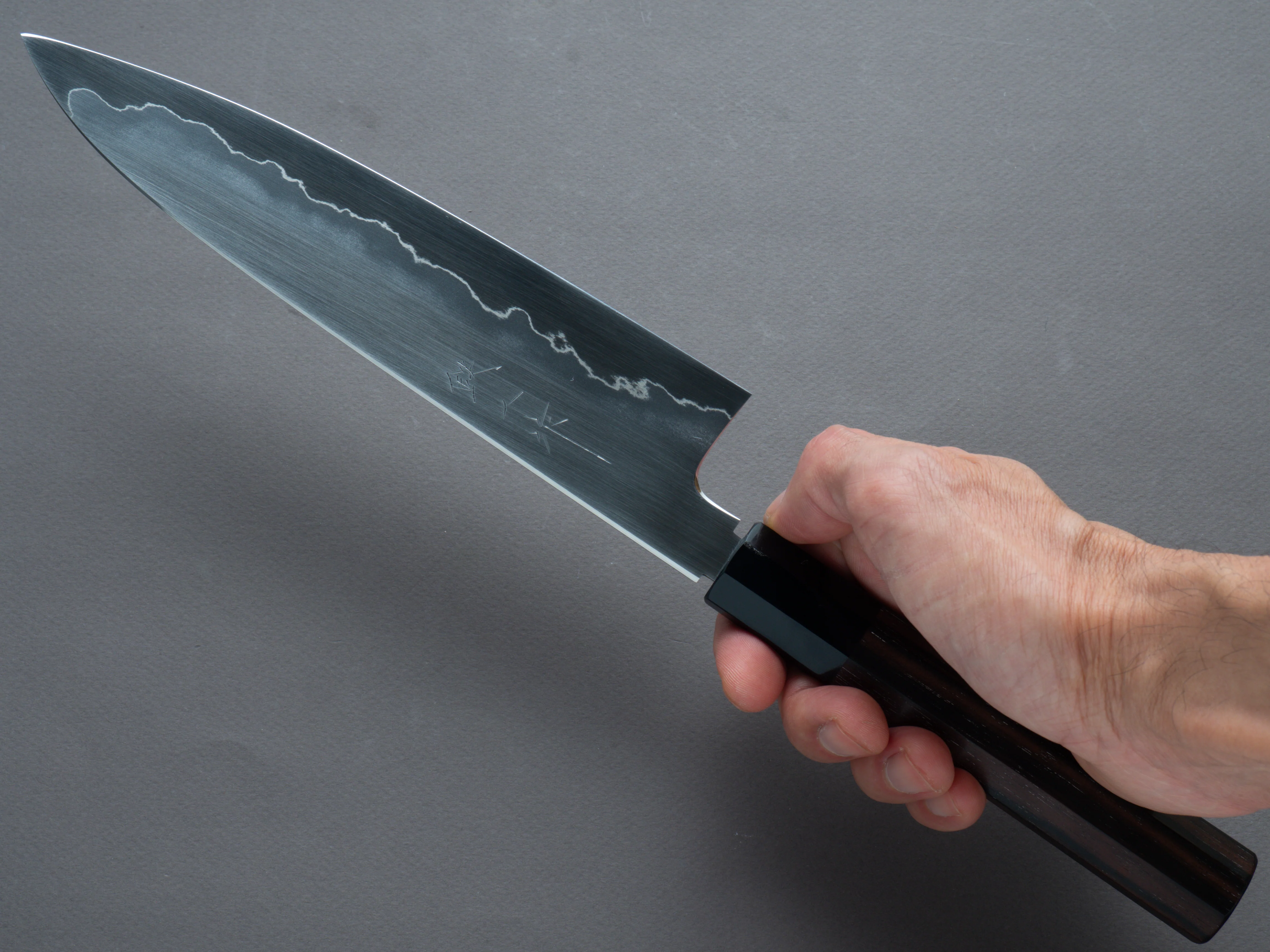 Tetsujin - Silver #3 - Ukiba - Gyuto 210mm - Taihei Makassar Ebony Handle - Image 7