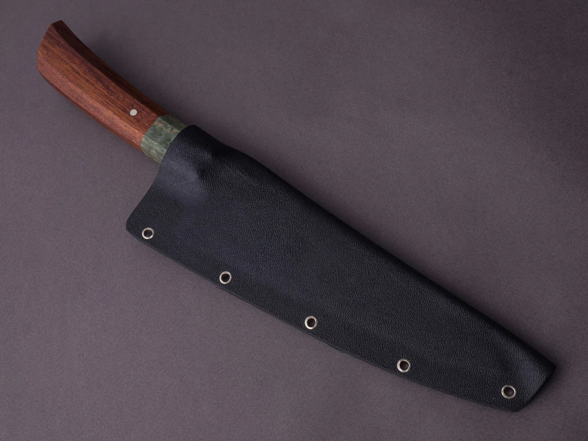 Zay Knives - 1084 Carbon - 160mm Honesuki - Dyed & Stabilized Curly Maple Handle - Image 11