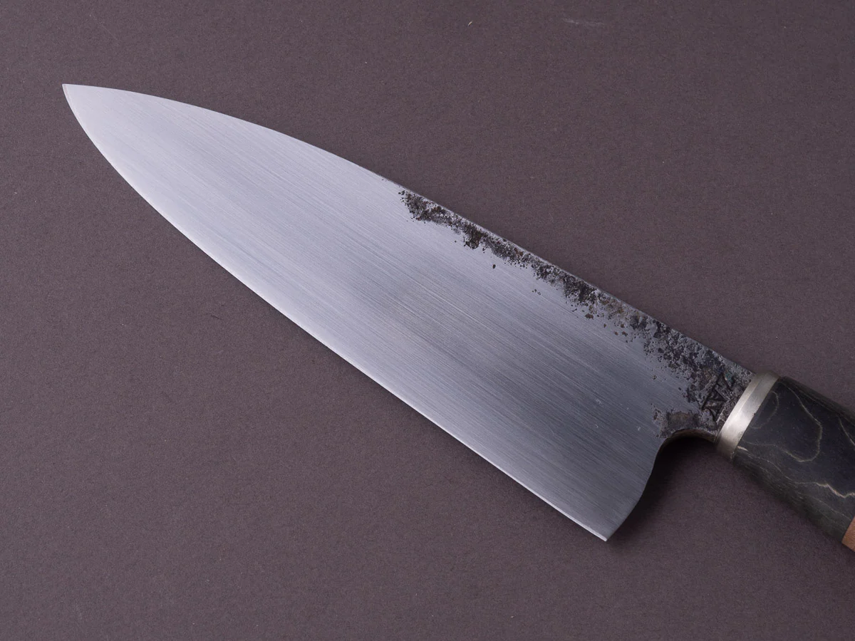 Zay Knives - 1084 Carbon - 165mm Chef - Curley Maple & Black Dyed Maple Handle - Image 8